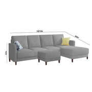 Swaloni RHS 6 Seater L Shape Sofa Set with Center Table for Living Room (Grey) Premium Fabric Sofa