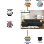 Lizel RHS 6 Seater L Shape Sofa Set for Living Room (Black Fabric) Premium Velvet Fabric Sofa