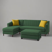 Neyami LHS 4 Seater with Ottoman L Shape Sofa Set for Living Room (Green) Premium Fabric Sofa Set
