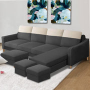 Alyona RHS 8 Seater L Shape Sofa Set for Living Room with Puffy (Grey Fabric)