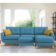 Lizel RHS 4 Seater L Shape Sofa Set with Center Table for Living Room (Turquise Fabric) Premium Velvet Fabric Sofa