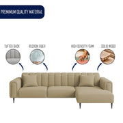 Damian RHS 4 Seater L Shape Sofa Set for Living Room (Cream Colour Fabric) Premium Fabric Sofa Set for Living Room