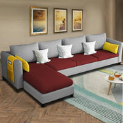 Asser LHS 6 Seater L Shape Sofa Set for Living Room (Maroon Grey) Premium Fabric Sofa