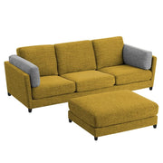 Nairo 4 Seater Interchangeable L Shape Sofa with Ottoman for Living Room (Yellow Fabric) Premium Fabric Sofa
