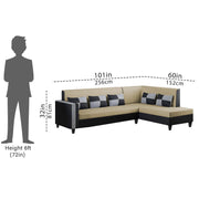 Nordy RHS 6 Seater L Shape Sofa Set for Living Room (Cream Black Colour) Premium Fabric Sofa Set