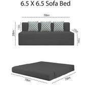 Marcus 3 Seater Sofa Cum Bed with 3 Cushions for Living Room (Black Fabric) Premium Fabric Sofa Set 6.5 X 6.5 Feet