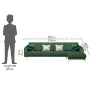 Falco RHS 6 Seater L Shape Sofa Set for Living Room (Green Fabric) Premium Fabric Sofa