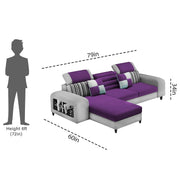 Samra LHS 4 Seater L Shape Sofa Set with 4 Puffy for Living Room (Purple Grey Fabric) Premium Fabric Sofa