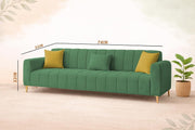 Velour Modern Velvet Sofa, Tufted Design Upholstered 3 Seater Sofa Set for Living Room, (Black Colour) Premium Velvet Fabric Sofa