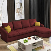 Shrank Round Lounger L Shape 6 Seater Sofa Set for Living Room (Maroon) Fabric Sofa | RHS