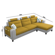 Lanorome RHS 4 Seater L Shape Sofa Set for Living Room- (Yellow Grey) Premium Fabric Sofa