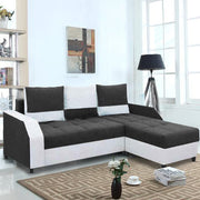 Severny 4 Seater L Shape Sofa Set for Living Room (Black Grey Fabric) Right Side