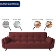 Francois 3 Seater Convertible Sofa Cum Bed for Living Room (Maroon Fabric) Premium Fabric Sofa