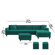 Casaliving Garcia 8 Seater RHS L Shape Sofa Set with Ottoman & 2 Puffy for Living Room (Grey Colour Fabric) Premium Fabric Sofa