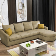 Shrank Round Lounger L Shape 6 Seater Sofa Set for Living Room (Cream) Fabric Sofa | RHS