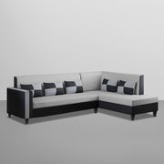 Nordy RHS 6 Seater L Shape Sofa Set for Living Room (Grey Black Colour) Premium Fabric Sofa Set