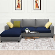 Rihan 4 Seater L Shape Sofa Set Living Room (Blue Grey Fabric) Left Side Sofa