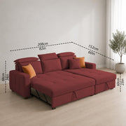 Casaliving Gagnon LHS 4 Seater L Shape Corner Sofa Cum Bed for Living Room with Storage (Black Fabric) Premium Fabric Sofa Cum Bed