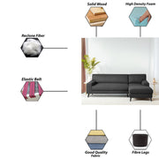 Casaliving Amelia RHS 6 Seater L Shape Sofa Set for Living Room (Black Fabric) Premium Fabric Sofa