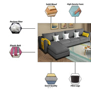 Asser LHS 6 Seater L Shape Sofa Set for Living Room (Dark Grey) Premium Fabric Sofa