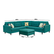 Adonway 6 Seater L Shape Sofa Set with Center Table for Living Room (Teal) Premium Fabric Sofa