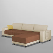 Linus RHS 4 Seater L Shape Sofa Set for Living Room (Cream Brown Fabric) Premium Fabric Sofa