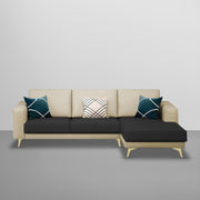 Falco RHS 4 Seater L Shape Sofa Set for Living Room (Cream Black Fabric) Premium Fabric Sofa