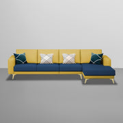 Falco RHS 6 Seater L Shape Sofa Set for Living Room (Blue Yellow Fabric) Premium Fabric Sofa