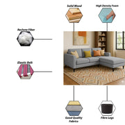 Grayon 3 Seater L Shape Convertible Sofa Set for Living Room, 3 Seater & Ottoman Modular Sectional Couch for Small Space (Grey Dark Grey Colour) Fabric