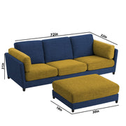 Nairo 4 Seater Interchangeable L Shape Sofa with Ottoman for Living Room (Blue Yellow Fabric)