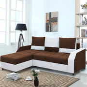 Severny 4 Seater L Shape Sofa Set for Living Room (Brown Grey Fabric) Left Side