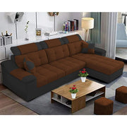 Miyami RHS 4 Seater L Shape Set for Living Room (Brown & Black Fabric)