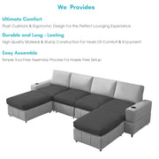Rone 6 Seater L-Shaped & U-Shaped Sofas Set for Living Room – (Black Grey Colour Fabric) Premium Comfort Sofa