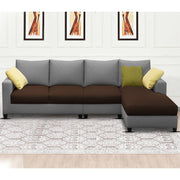 Rihan 6 Seater L Shape Sofa Set Living Room (Brown Grey Fabric) Right Side Sofa