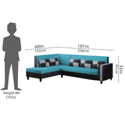 Nordy LHS 6 Seater L Shape Sofa Set for Living Room (Turquise Black Colour) Premium Fabric Sofa Set