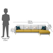 Falco RHS 6 Seater L Shape Sofa Set for Living Room (Yellow Grey Fabric) Premium Fabric Sofa