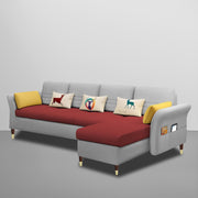 Ventos RHS 6 Seater L Shape Sofa Set for Living Room (Maroon Grey) Premium Velvet Fabric