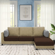 Nairo 4 Seater Interchangeable L Shape Sofa with Ottoman for Living Room (Cream Brown Fabric)