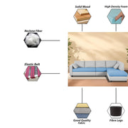 Dorian RHS 6 Seater L Shape Sofa Set for Living Room (Turquise Grey Fabric) Premium Fabric Sofa