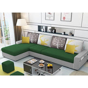 Afie RHS 6 Seater L Shape Sofa Set for Living Room (Black Grey Fabric) Premium Fabric Sofa