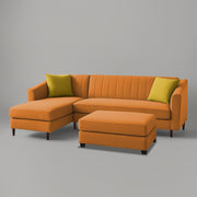 Neyami LHS 4 Seater with Ottoman L Shape Sofa Set for Living Room (Orange) Premium Fabric Sofa Set