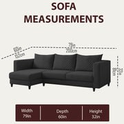 Mikasa 4 Seater LHS L Shape Sofa Set for Living Room (Black Fabric) Premium Fabric Sofa Set for Living Room