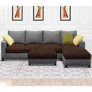 Rihan 8 Seater L Shape Sofa Set with Ottoman for Living Room (Brown Grey Fabric) Right Side Sofa