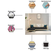 Falco LHS 4 Seater L Shape Sofa Set for Living Room (Cream Black Fabric) Premium Fabric Sofa