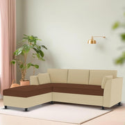 Blustin LHS 4 Seater L Shape Sofa Set for Living Room (Cream Brown Fabric) Premium Fabric Sofa