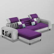 Samra LHS 4 Seater L Shape Sofa Set with 4 Puffy for Living Room (Purple Grey Fabric) Premium Fabric Sofa