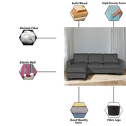 Danver LHS 4 Seater L Shape Sofa Set for Living Room (Black Fabric) Premium Fabric Sofa