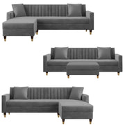 Grayon 3 Seater Convertible Sofa Set for Living Room, 3 Seater & Ottoman Modular Sectional Couch for Small Space (Black Colour) Fabric Sofa Set