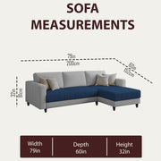 Oslo 4 Seater RHS L Shape Sofa Set for Living Room (Blue Grey Fabric) Premium Fabric Sofa Set for Living Room