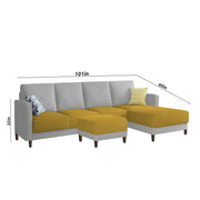 Swaloni RHS 6 Seater L Shape Sofa Set with Center Table for Living Room (Yellow Grey) Premium Fabric Sofa